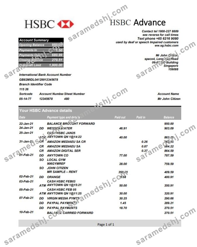 Singapore HSBC excel pdf